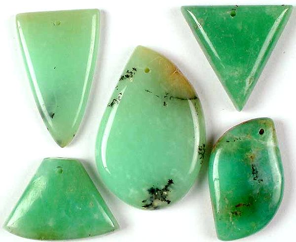 Lot of 5 Chrysoprase Top-Drilled Cabochons