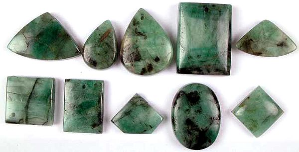 Lot of 10 Emerald Cabochons (Both Side & Top Drilled)