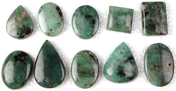 Lot of 10 Emerald Cabochons (Both Top & Side Drilled)