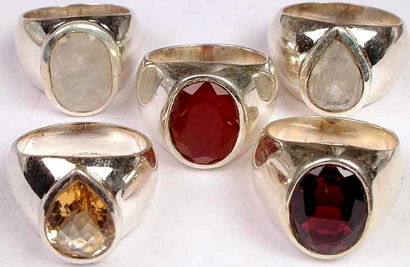 Lot of 5 Faceted Gemstone Rings