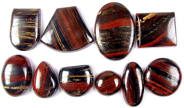 Lot of 10 Iron Tiger Eye Undrilled Cabochons