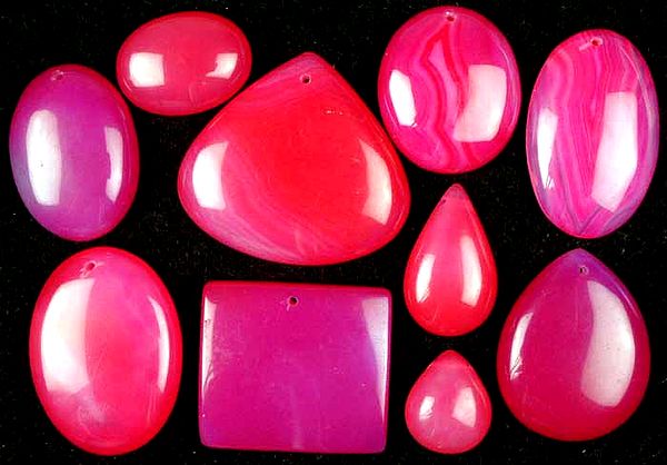 Lot of 10 Pink Chalcedony Cabochons (Both Side & Top Drilled)