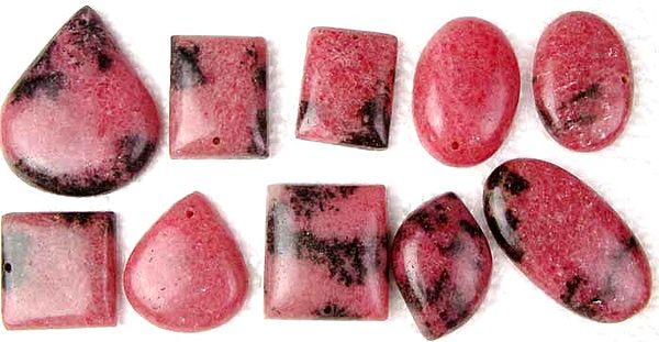 Lot of 10 Rhodonite Cabochons (Both Top & Side Drilled)