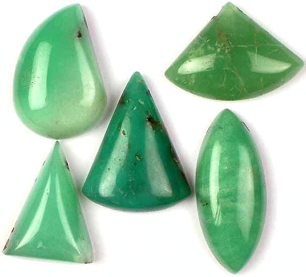 Lot of 5 Side Drilled Chrysoprase Cabochons
