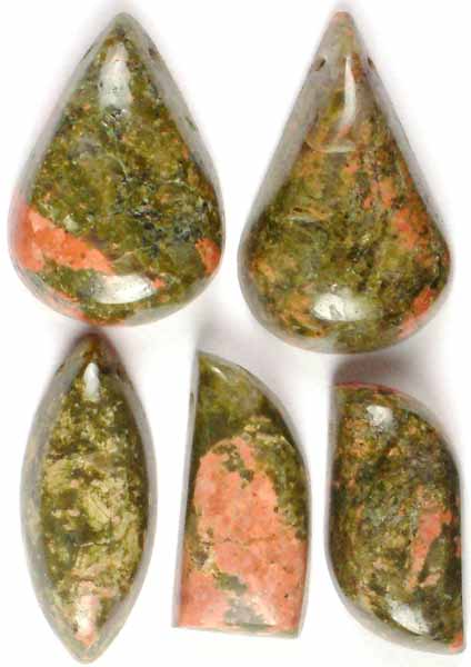 Lot of 5 Side Drilled Unakite Cabochons