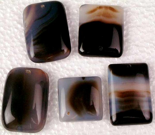 Lot of 5 Top-Drilled Black Onyx Rectanular Cabochons