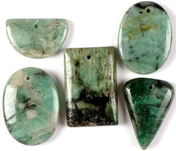 Lot of 5 Top-Drilled Emerald Cabochons