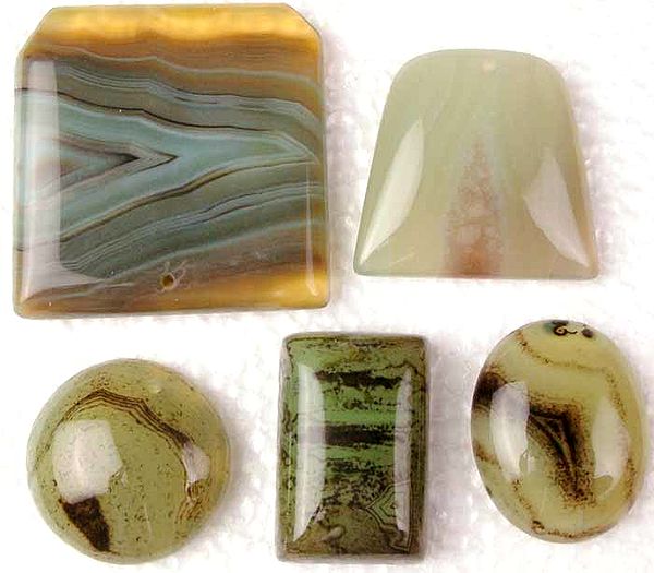 Lot of 5 Top-Drilled Green Onyx Cabochons