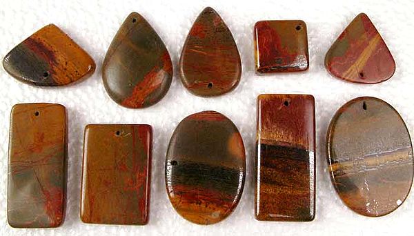 Lot of 10 Top-Drilled Picture Jasper Cabochons