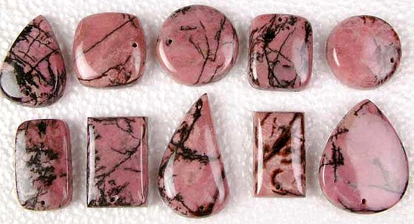 Lot of 10 Top-Drilled Rhodonite Cabochons