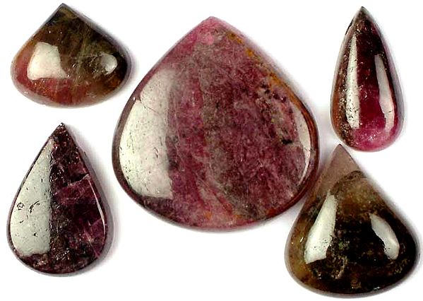 Lot of 5 Tourmaline Drilled Cabochons (Both Top & Side Drilled)
