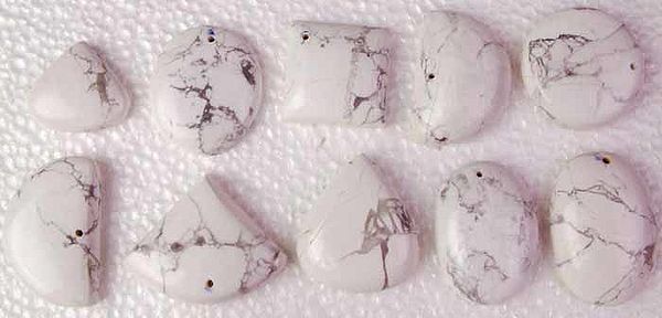 Lot of 10 White Howlite Cabochons (Both Top and Side Drilled)