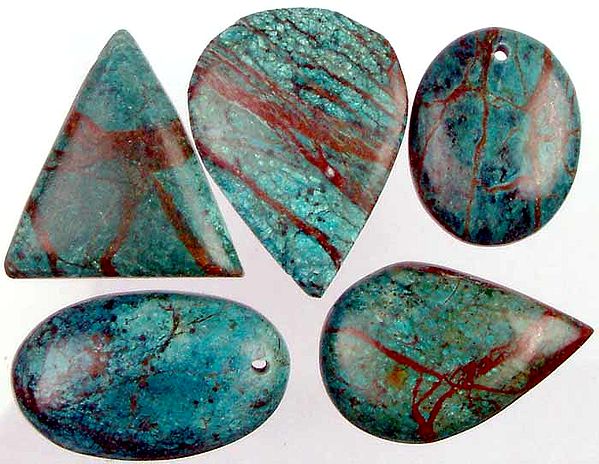 Lot of Five Azurite Malachite Top Drilled Cabochons