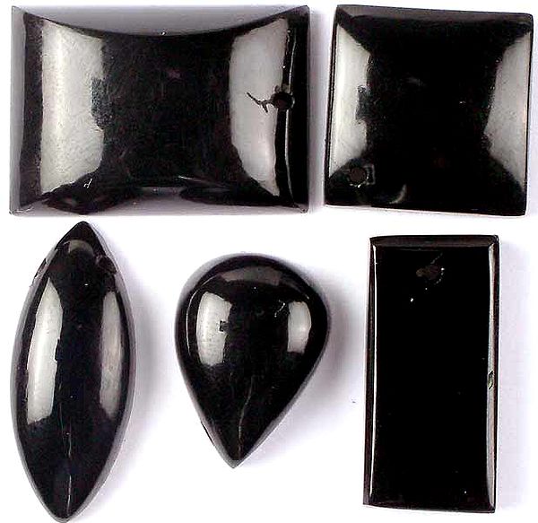 Lot of Five Black Onyx Cabochons (Both Side and Top Drilled)