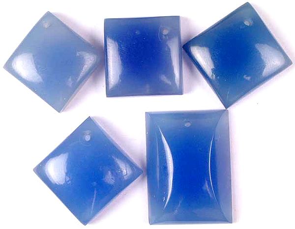 Lot of Five Blue Chalcedony Top-Drilled Rectangular Cabochons