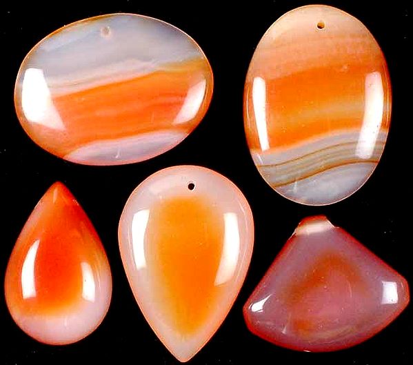 Lot of Five Carnelian Cabochons(Both Side & Top Drilled)