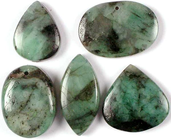 Lot of Five Emerald Cabochons (Both Side and Top Drilled)
