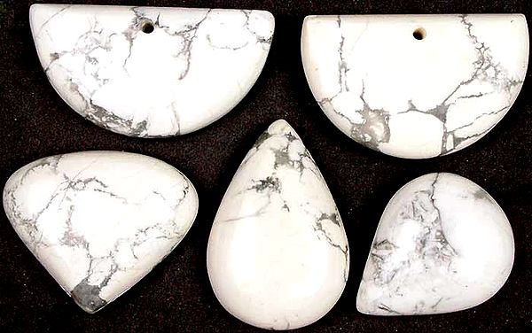 Lot of Five Howlite Cabochons (Both Side and Top Drilled)