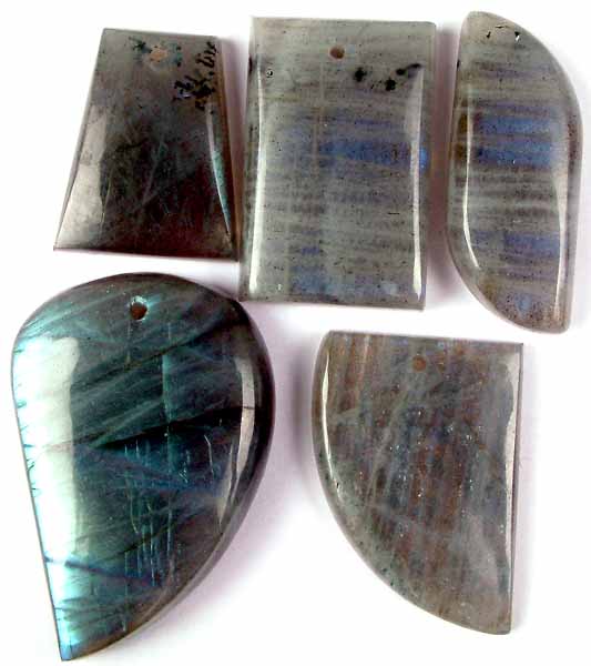 Lot of Five Labradorite Cabochons (Both Side-Drilled and Top-Drilled)