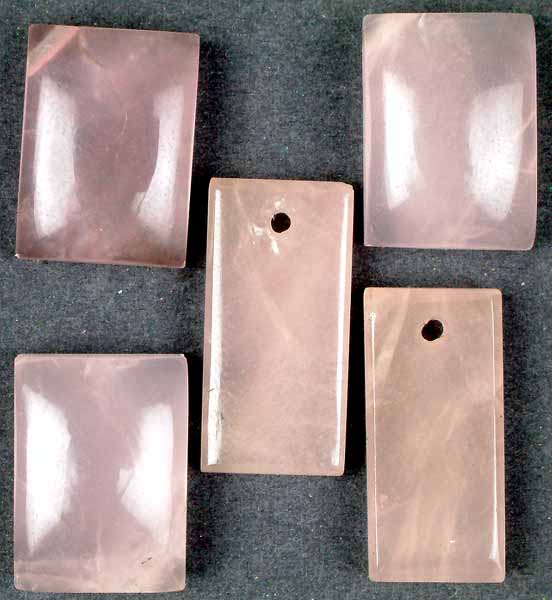 Lot of Five Rose-Quartz Cabochon Rectangles (Both Side-Drilled and Top-Drilled)