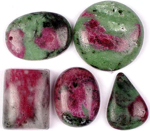 Lot of Five Ruby Zoisite Top-Drilled Cabochons