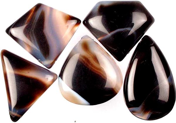 Lot of Five Side _Drilled Black Onyx Cabochons