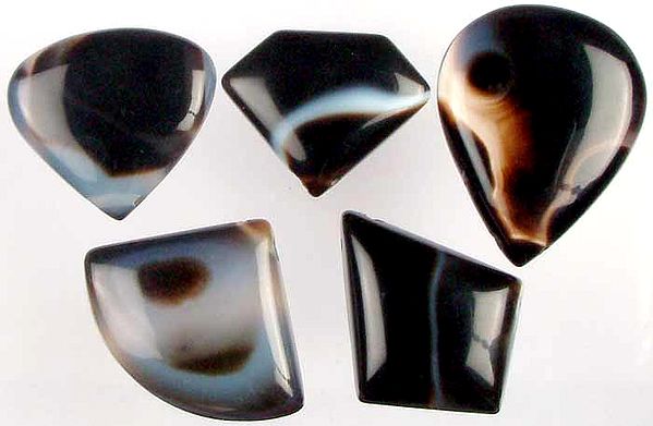Lot of Five Side Drilled Black Onyx Cabochons