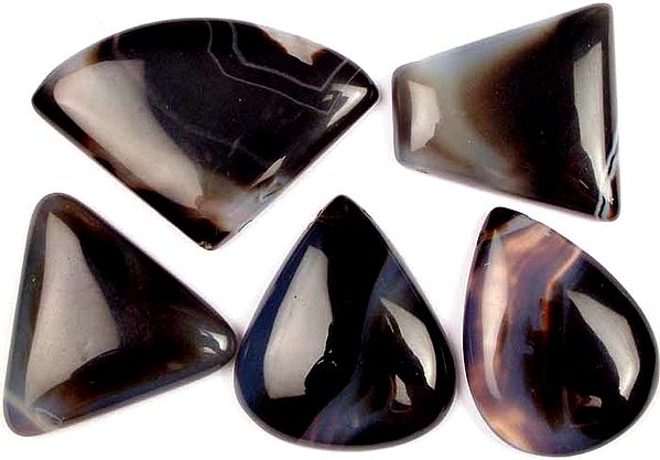 Lot of Five Side-Drilled Black Onyx Cabochons