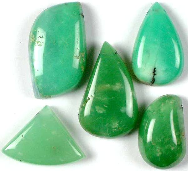 Lot of Five Side-Drilled Chrysoprase Cabochons