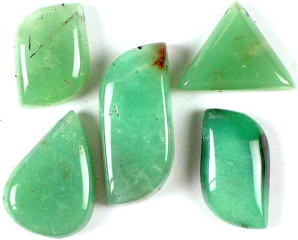 Lot of Five Side-Drilled Chrysoprase Cabochons