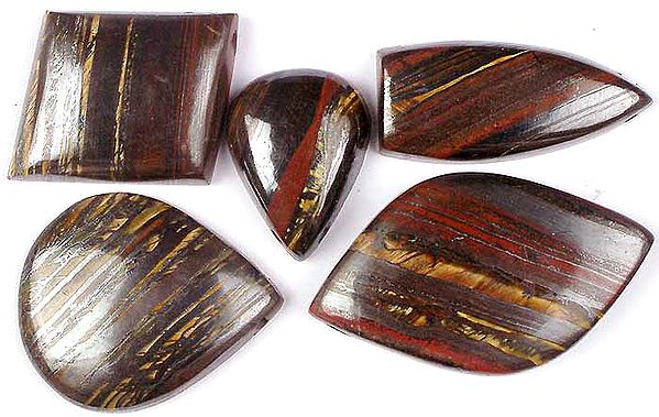 Lot of Five Side-Drilled Iron Tiger Eye Cabochons
