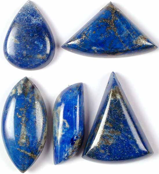 Lot of Five Side-Drilled Lapis Lazuli Cabochons