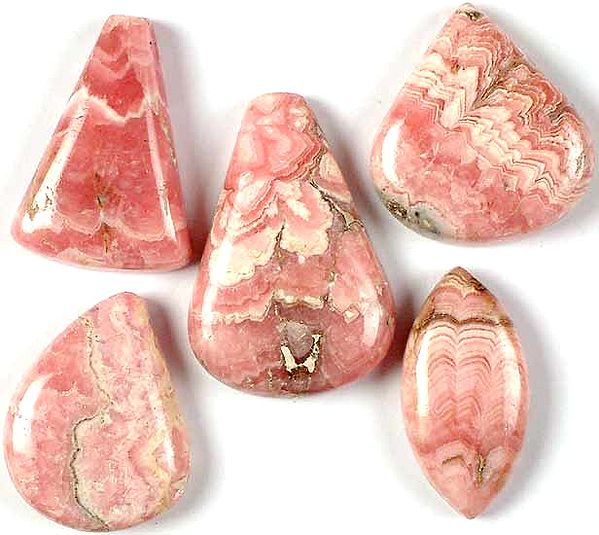 Lot of Five Side-Drilled Rhodochrosite Cabochons