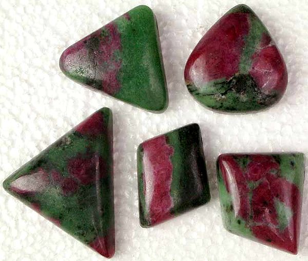 Lot of Five Side-Drilled Ruby Zoisite Cabochons