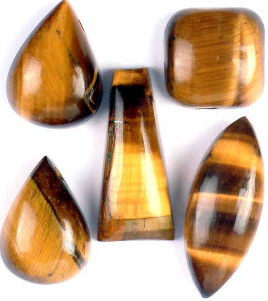 Lot of Five Side-Drilled Tiger Eye Cabochons