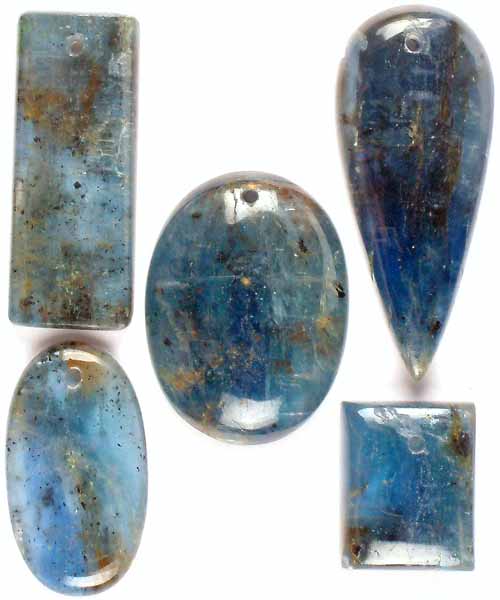 Lot of Five Top-Drilled Azurite Cabochons