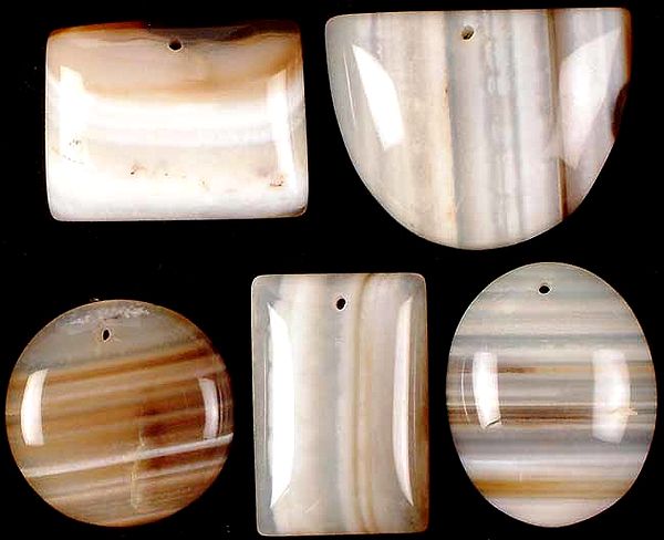 Lot of Five Top-Drilled Banded Agate Cabochons