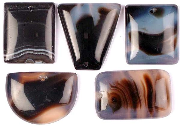 Lot of Five Top-Drilled Black Onyx Cabochons