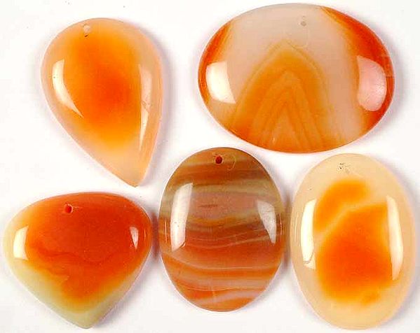 Lot of Five Top-Drilled Carnelian Cabochons