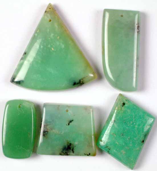 Lot of Five Top-Drilled Chrysoprase Cabochons