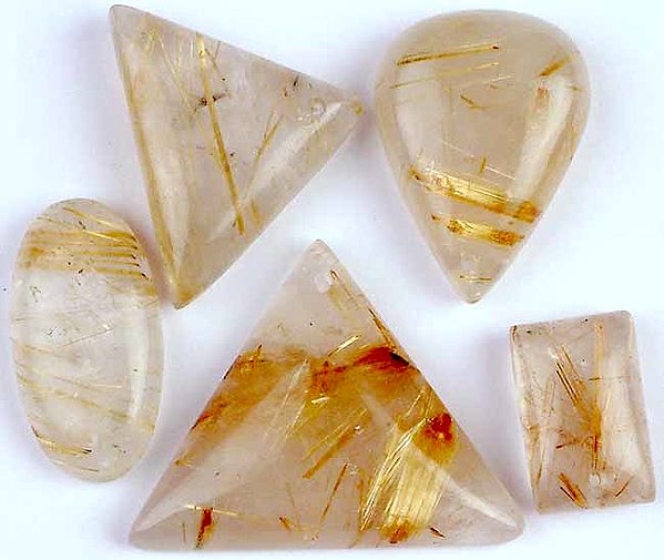 Lot of Five Top-Drilled Golden Rutile Cabochons