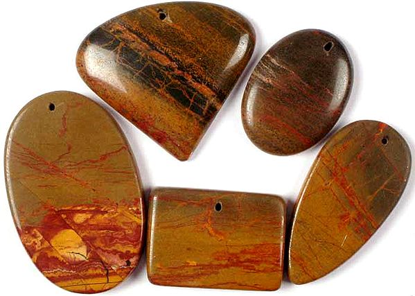 Lot of Five Top-Drilled Iron Tiger Eye Cabochons