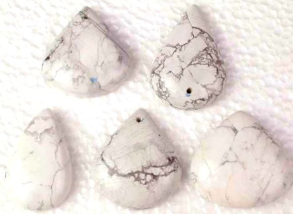 Lot of Five White Howlite Cabochon Drops (Both Top and Side Drilled)