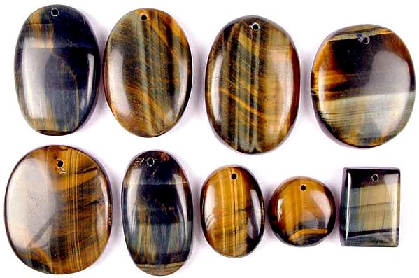 Lot of Nine Tiger Eye Cabochons (All Top-Drilled)