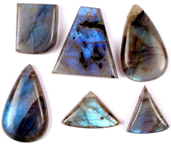 Lot of Six Labradorite Cabochons (Both Side & Top Drilled)