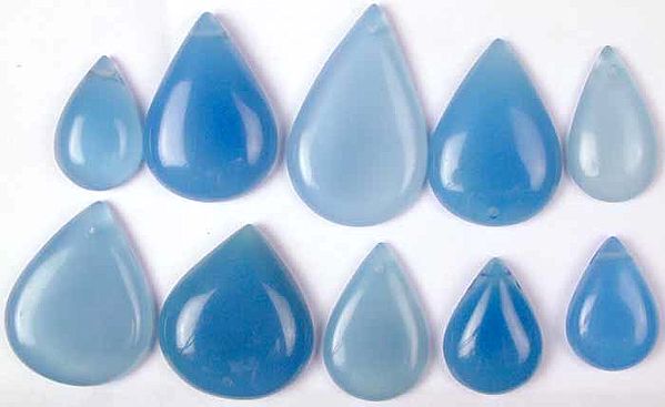 Lot of Ten Blue Chalcedony Tear Drop Cabochons (Both Side & Top Drilled)