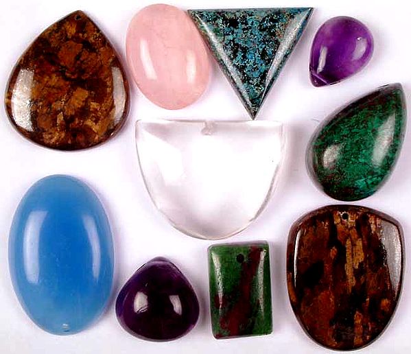 Lot of Ten Gemstone Cabochons (Both Side & Top Drilled)