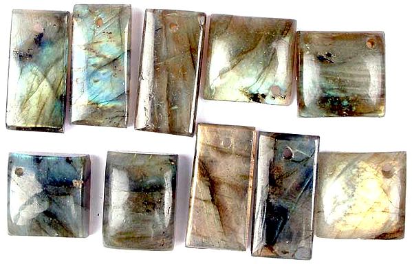 Lot of Ten Labradorite Cabochon Rectangles (Both Side-Drilled and Top-Drilled)