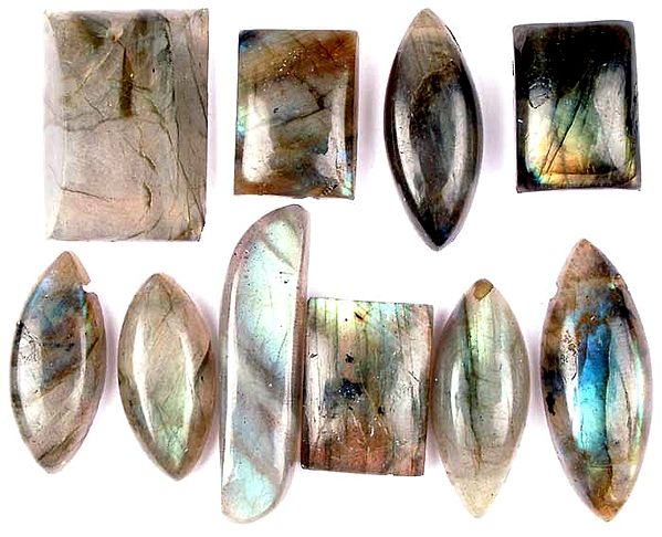 Lot of Ten Labradorite Cabochons (Both Side-Drilled and Top-Drilled)