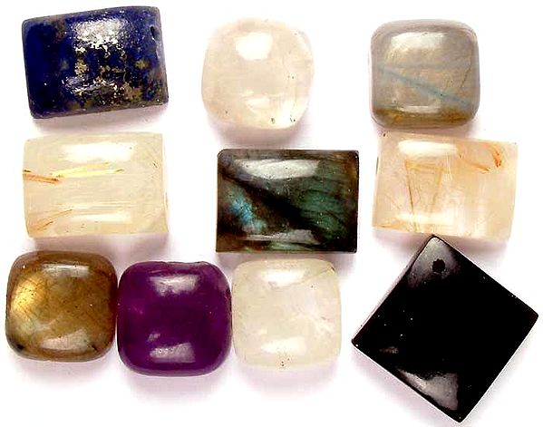 Lot of Ten Rectangular Gemstone Cabochons (Both Side-Drilled and Top-Drilled)